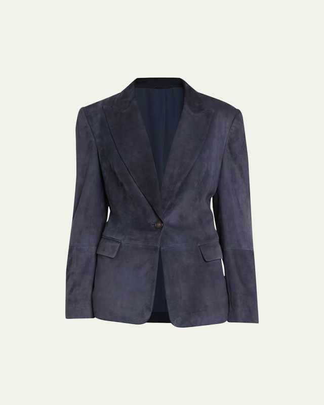 Suede Blazer Jacket with Monili Trim